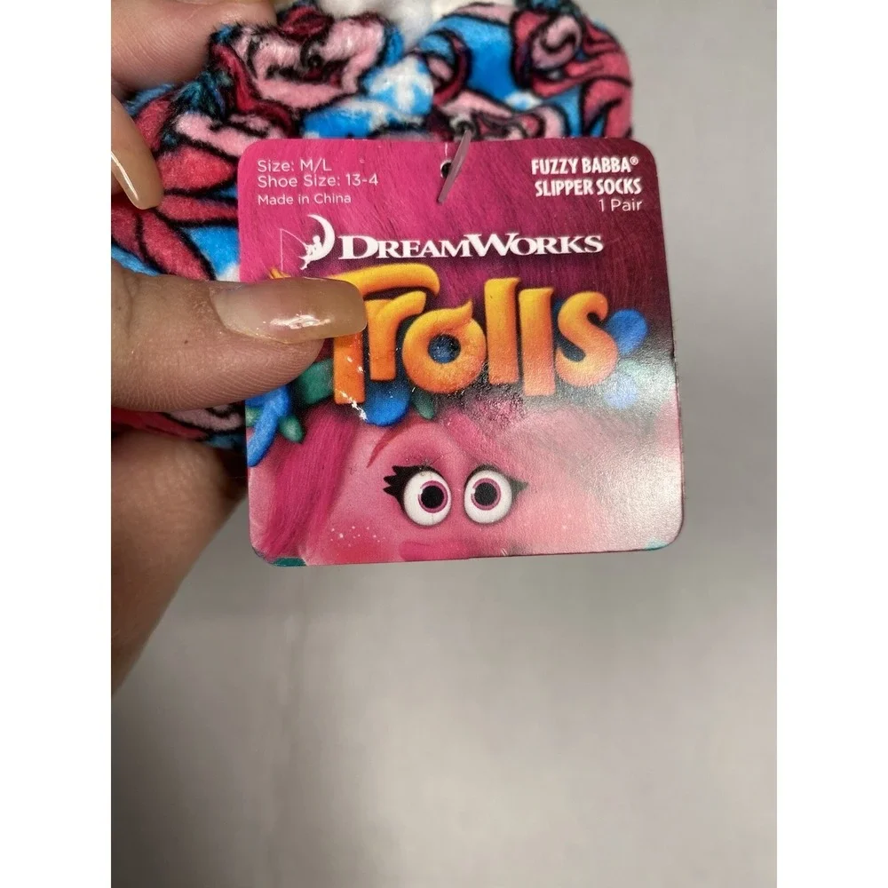 dreamworks girls slipper socks trolls grippers shoe size 13-4 medium‎ large
